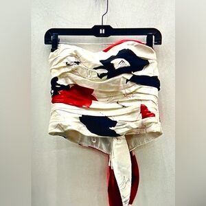 Kay Unger Y2K Vintage 100% Silk Abstract Ruched Structured Bustier Top - Size 12